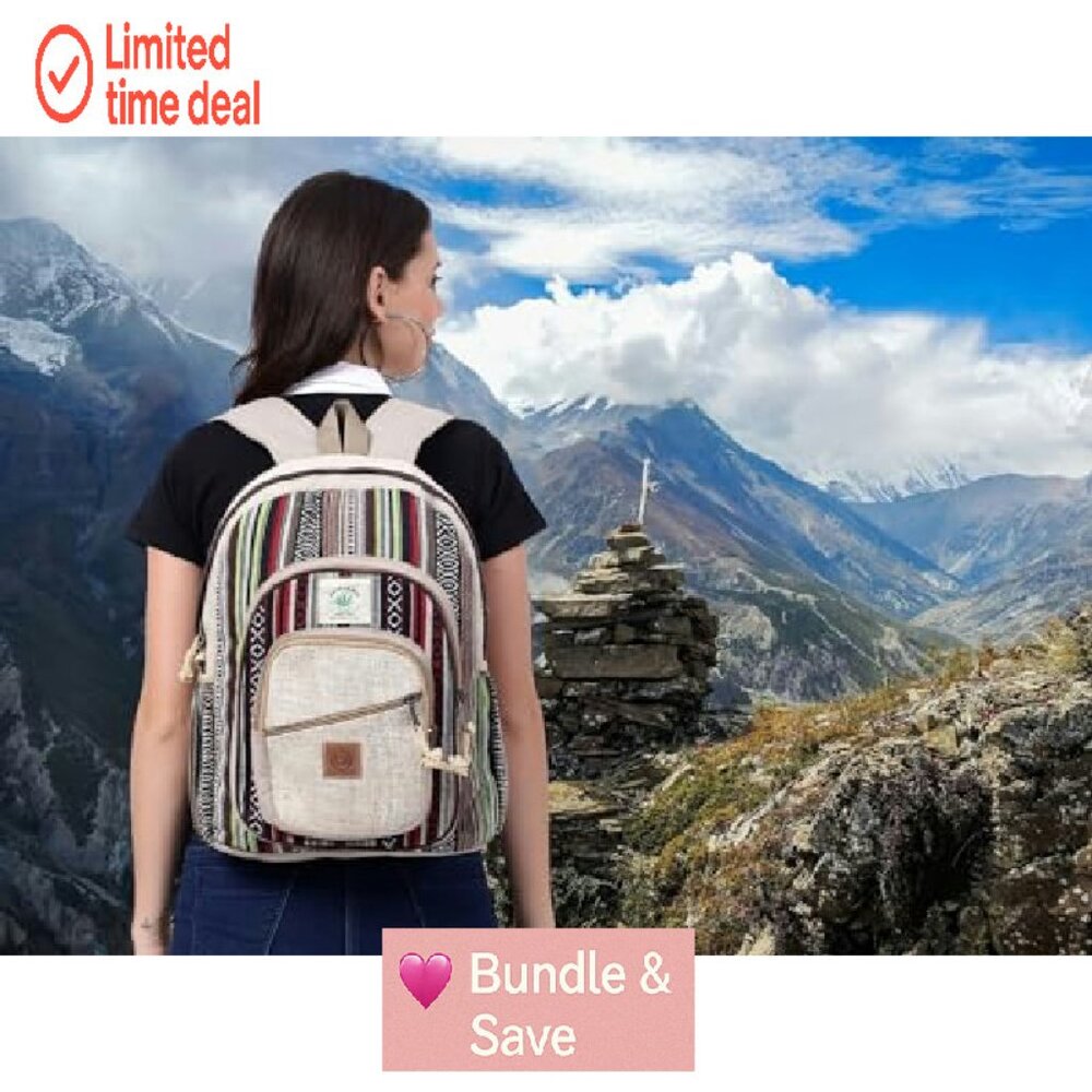 Large Hemp Backpack Multi Pocket Daypack Adjustab… - image 3